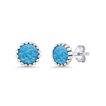 Half Ball Round Stud Earring Lab Created Blue Opal 925 Sterling Silver Wholesale